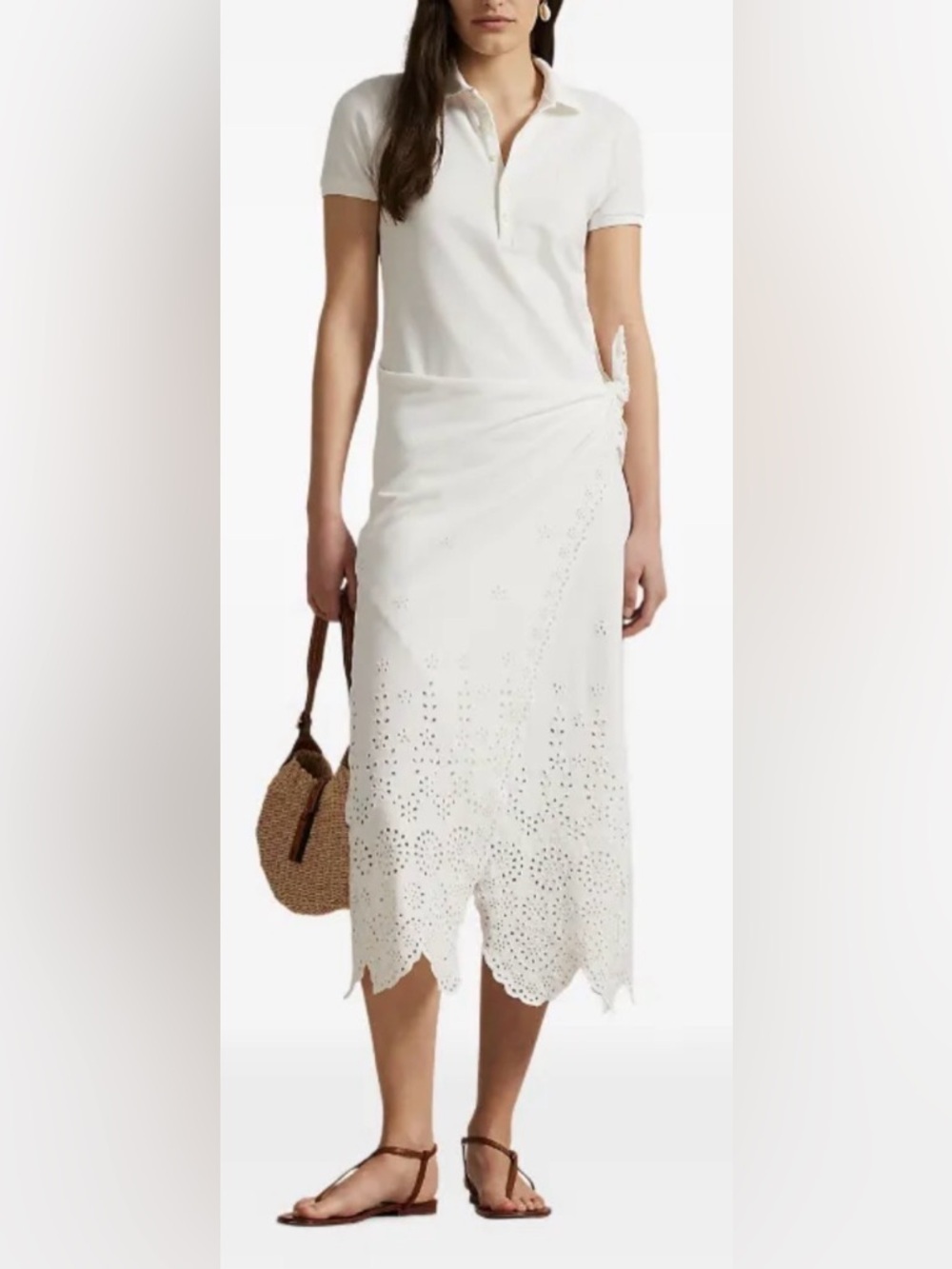 NEW Polo Ralph Lauren Collared shirt eyelet white maxi dress sz M